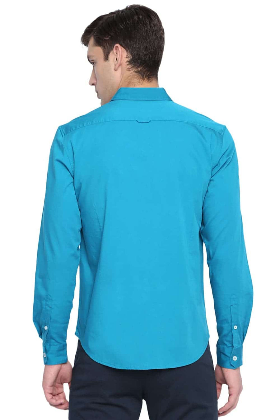 BASICS SLIM FIT ENAMEL TURQUOISE STRETCH SHIRT