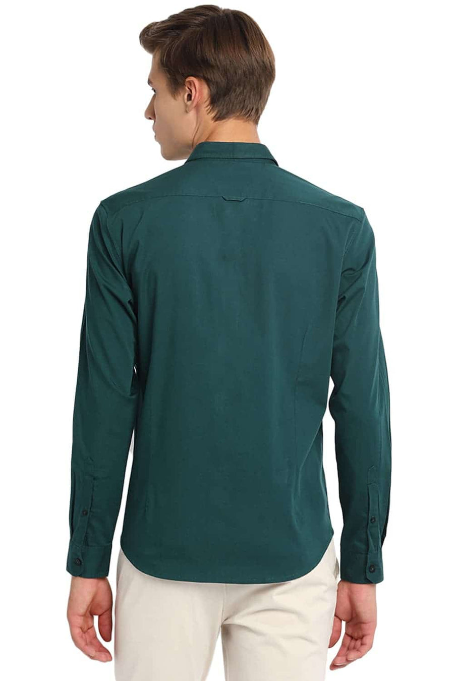 BASICS SLIM FIT STORM GREEN STRETCH SHIRT