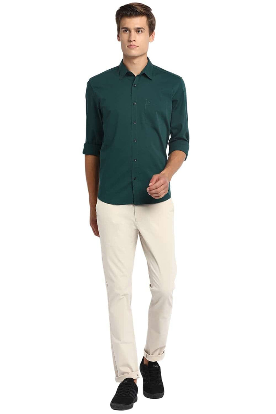 BASICS SLIM FIT STORM GREEN STRETCH SHIRT