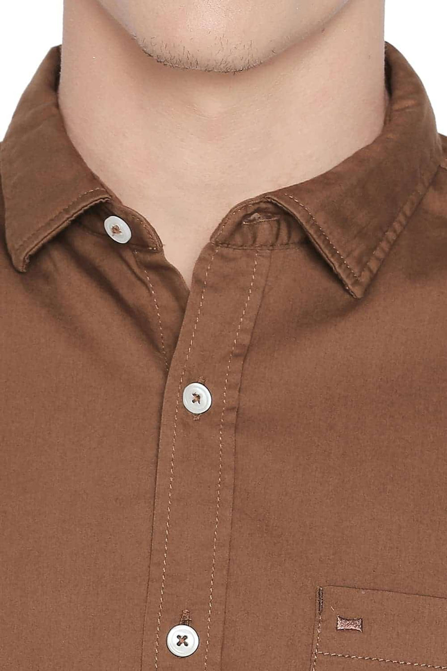 BASICS SLIM FIT DACHSHUND BROWN STRETCH SHIRT