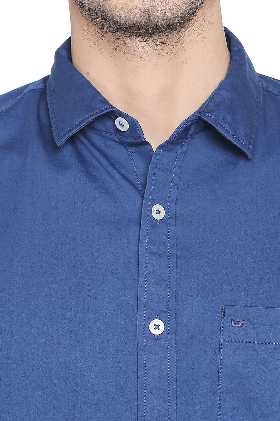 BASICS SLIM FIT MYKONOS BLUE TWILL STRETCH SHIRT
