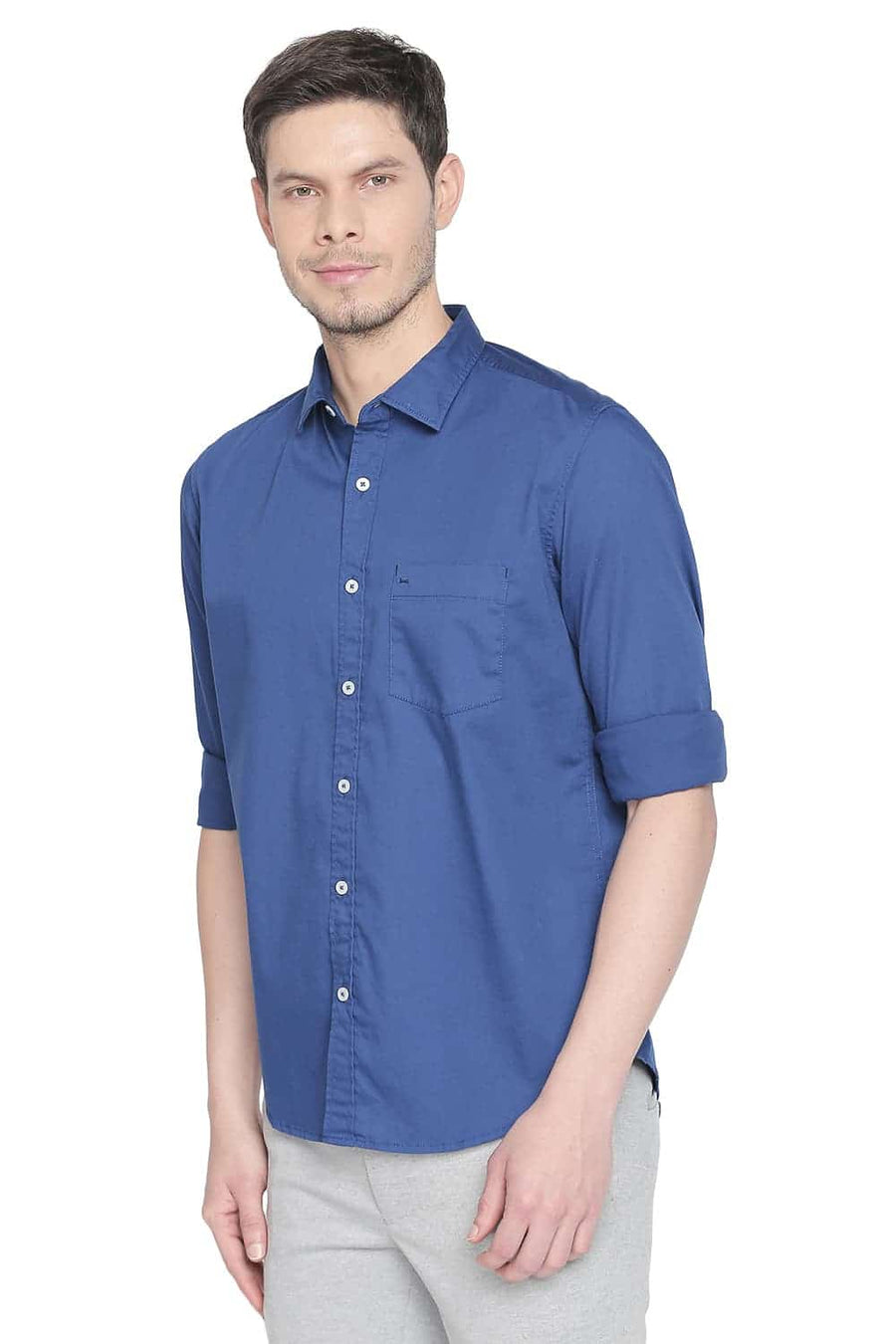 BASICS SLIM FIT MYKONOS BLUE TWILL STRETCH SHIRT