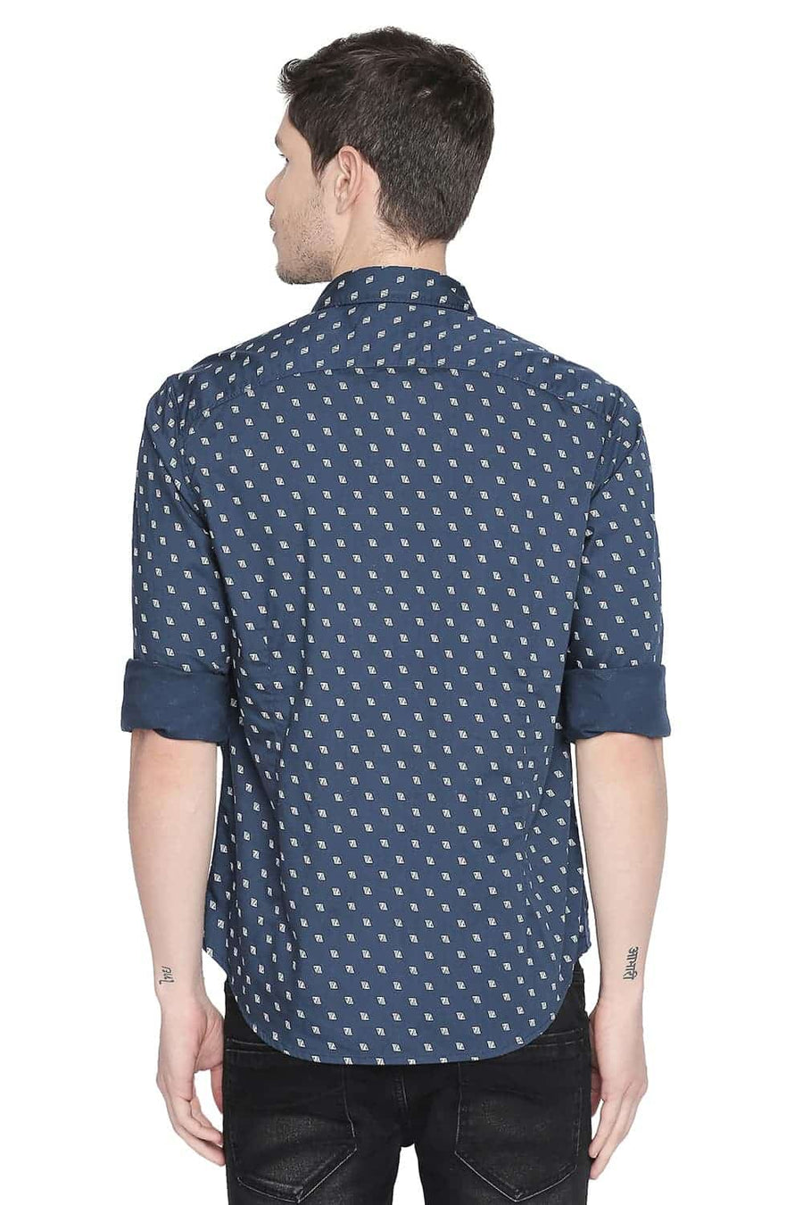 BASICS SLIM FIT MEDITERRANEAN BLUE PRINTED SHIRT