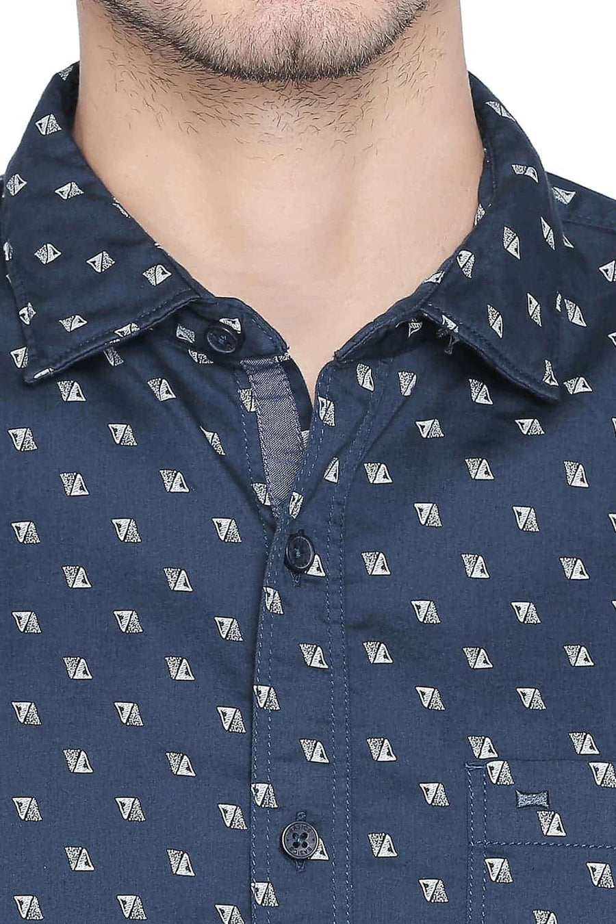 BASICS SLIM FIT MEDITERRANEAN BLUE PRINTED SHIRT