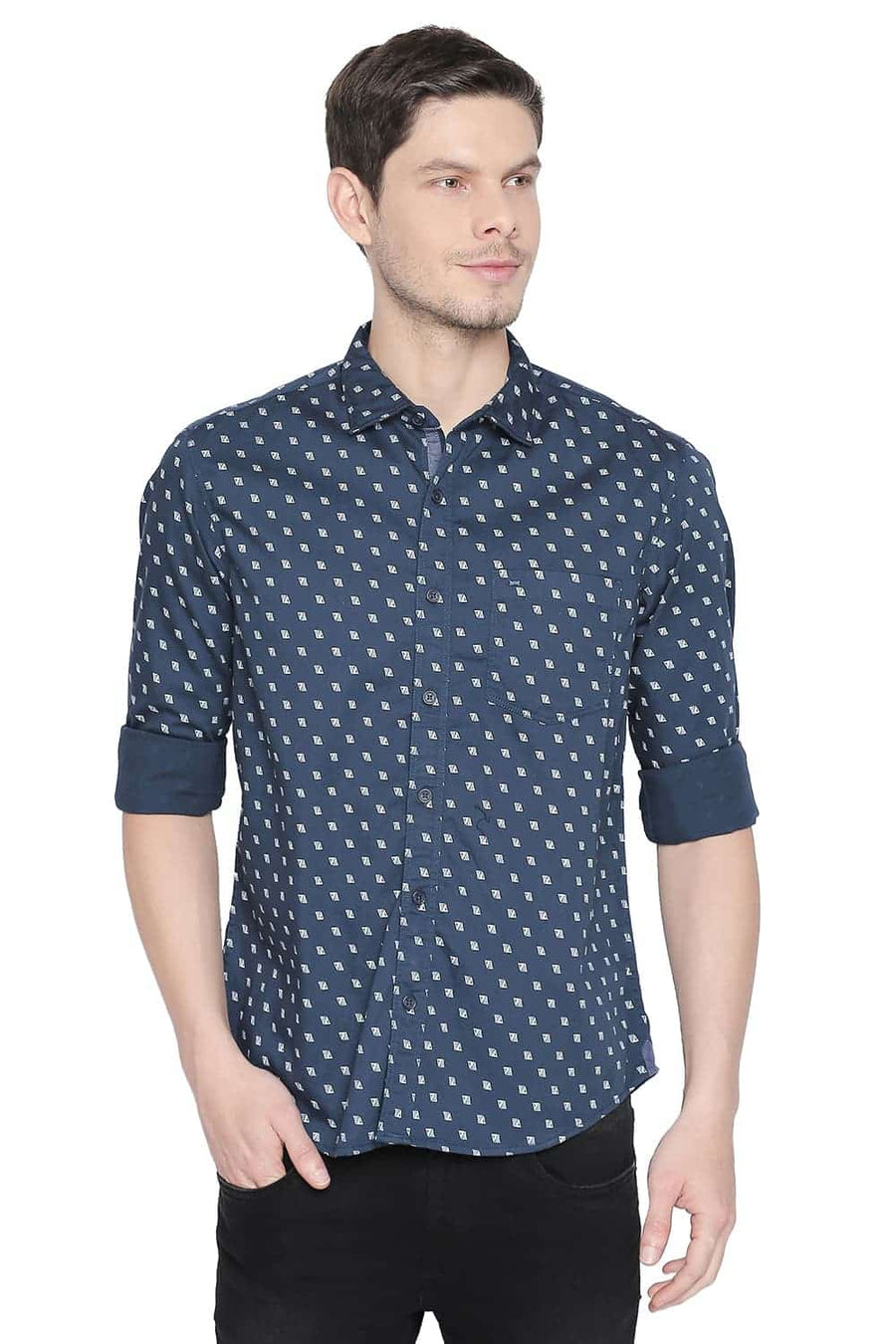 BASICS SLIM FIT MEDITERRANEAN BLUE PRINTED SHIRT