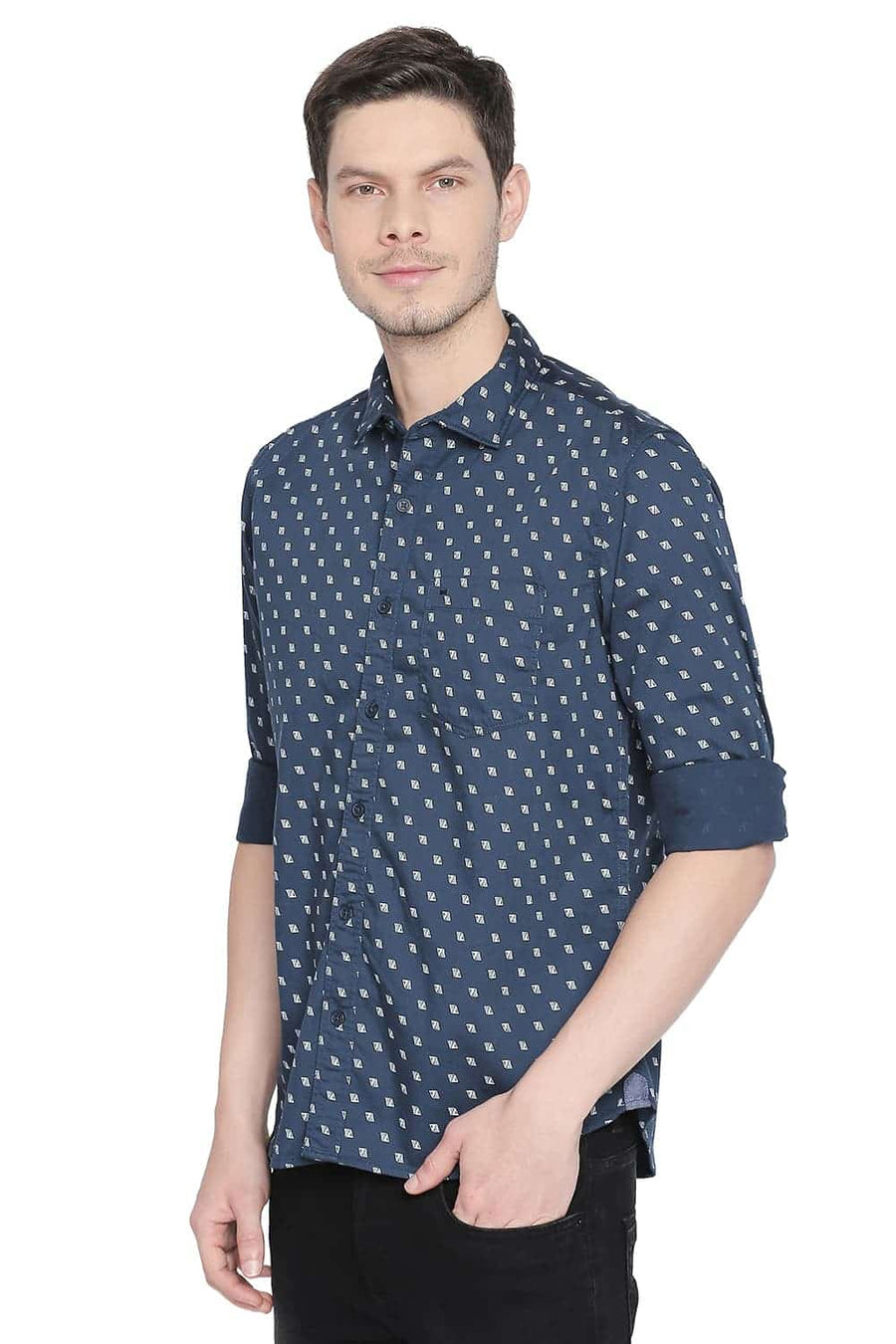BASICS SLIM FIT MEDITERRANEAN BLUE PRINTED SHIRT