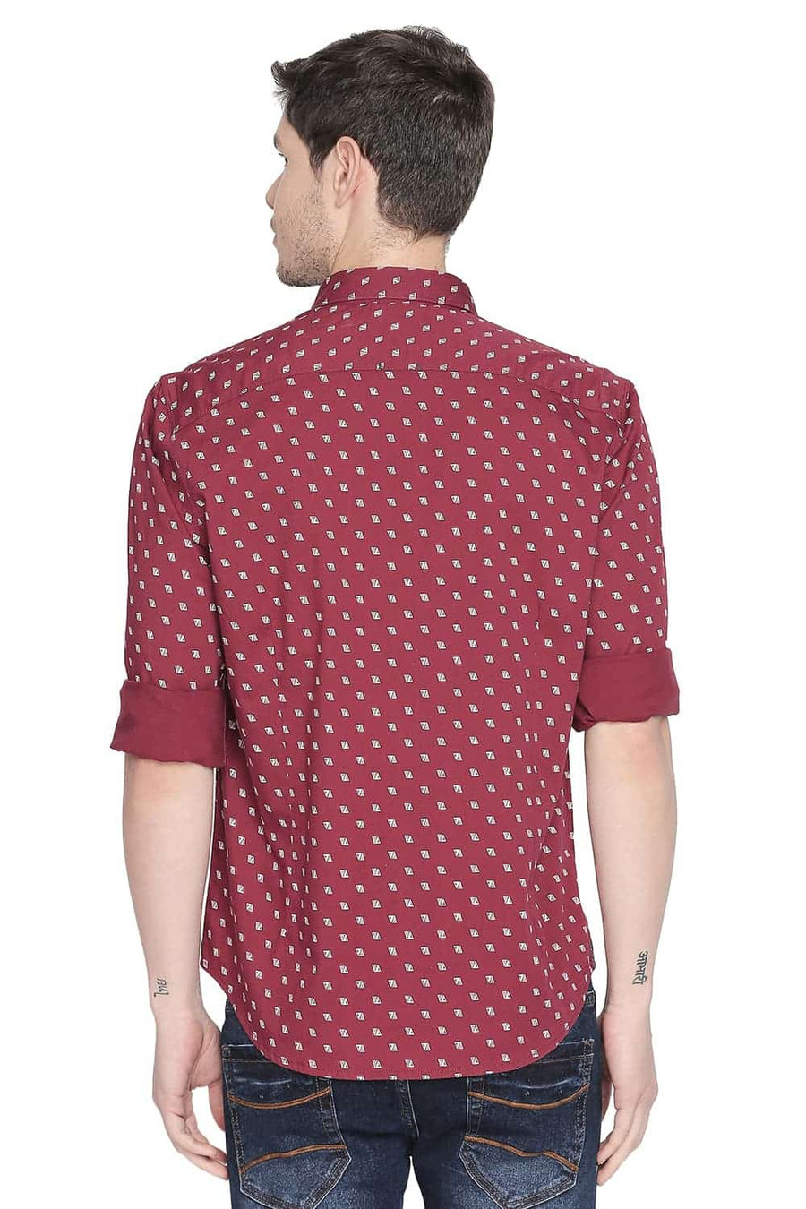 BASICS SLIM FIT RUMBA RED PRINTED SHIRT