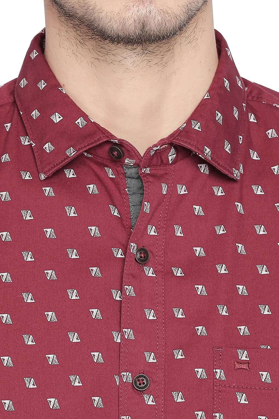 BASICS SLIM FIT RUMBA RED PRINTED SHIRT