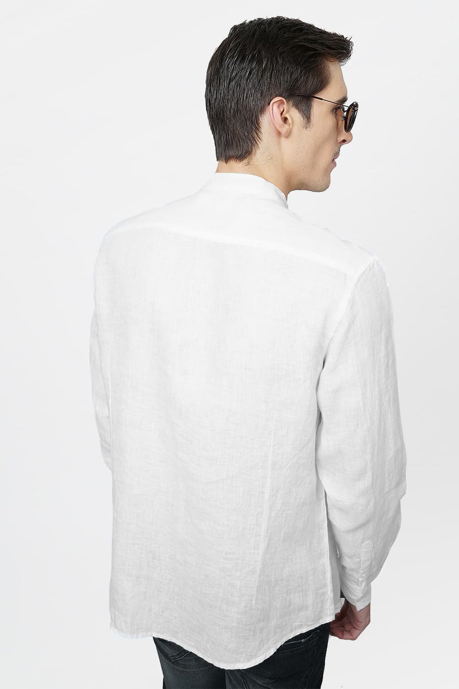 BASICS SLIM FIT WHITE LINEN SHIRT