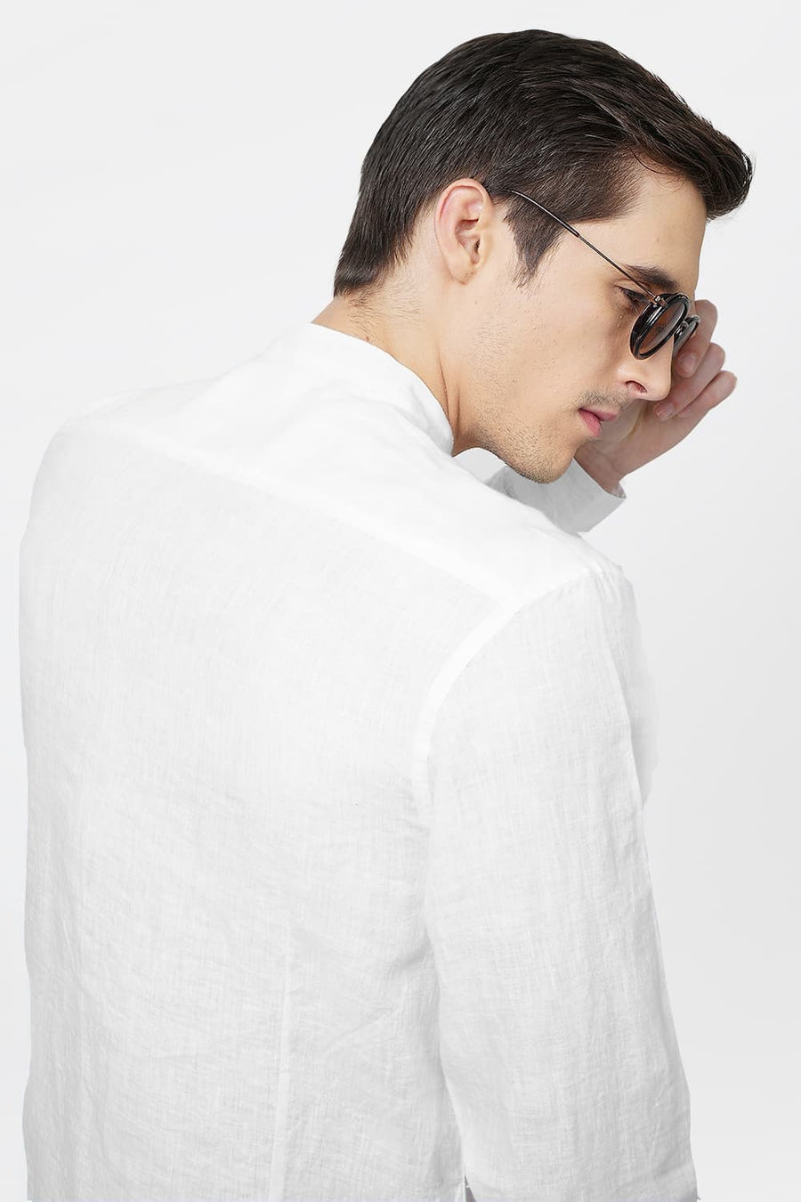 BASICS SLIM FIT WHITE LINEN SHIRT
