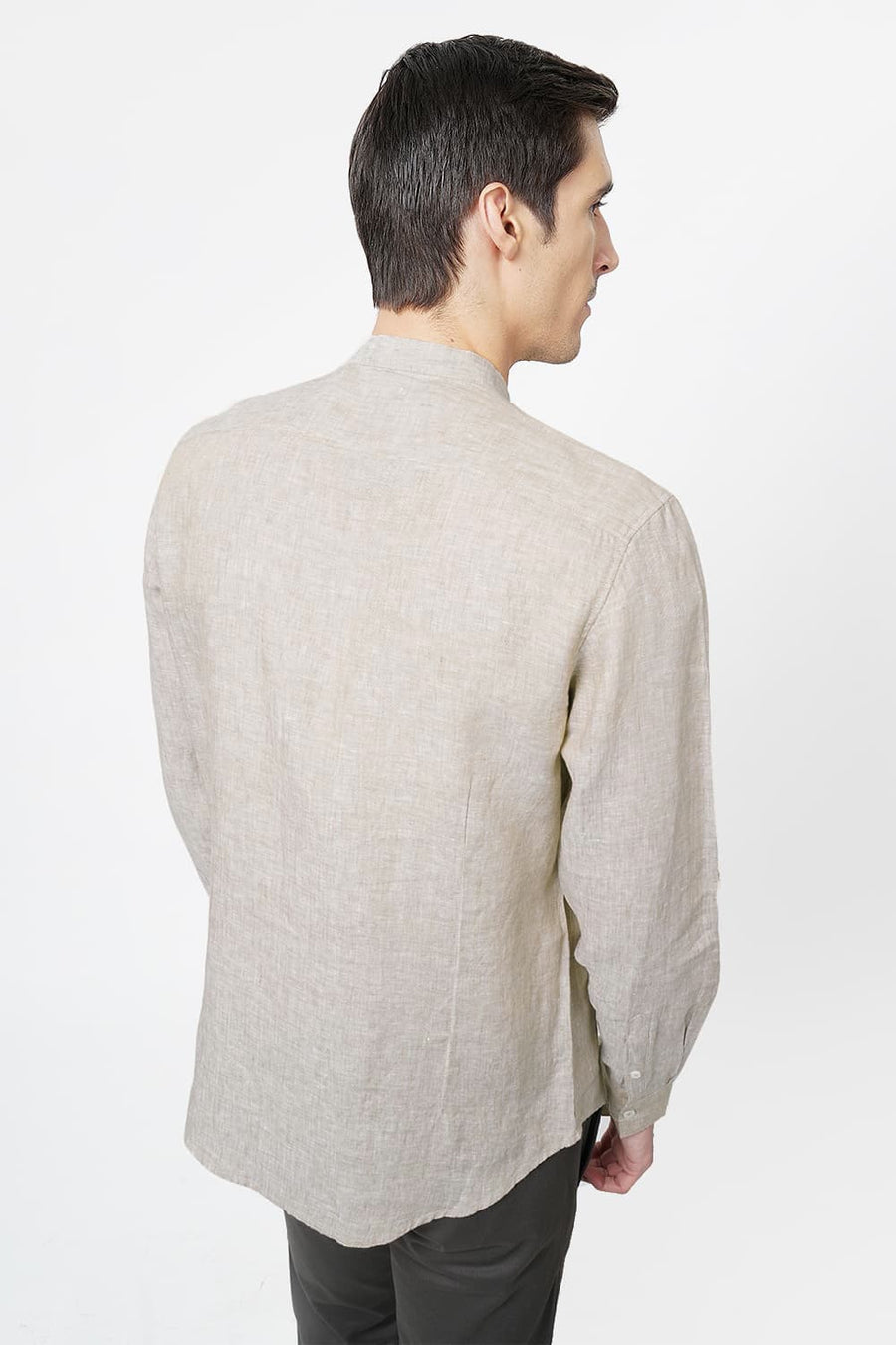 BASICS SLIM FIT BEIGE LINEN SHIRT