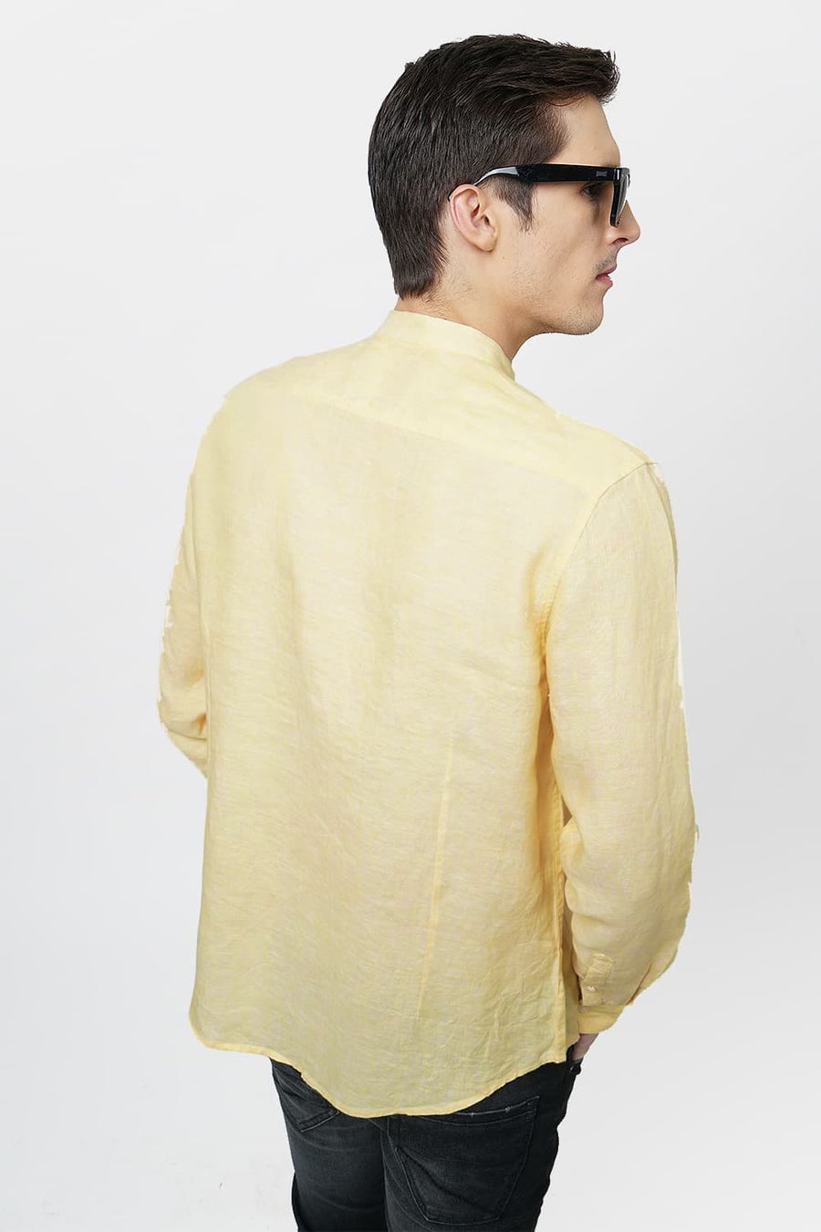 BASICS SLIM FIT YELLOW LINEN SHIRT