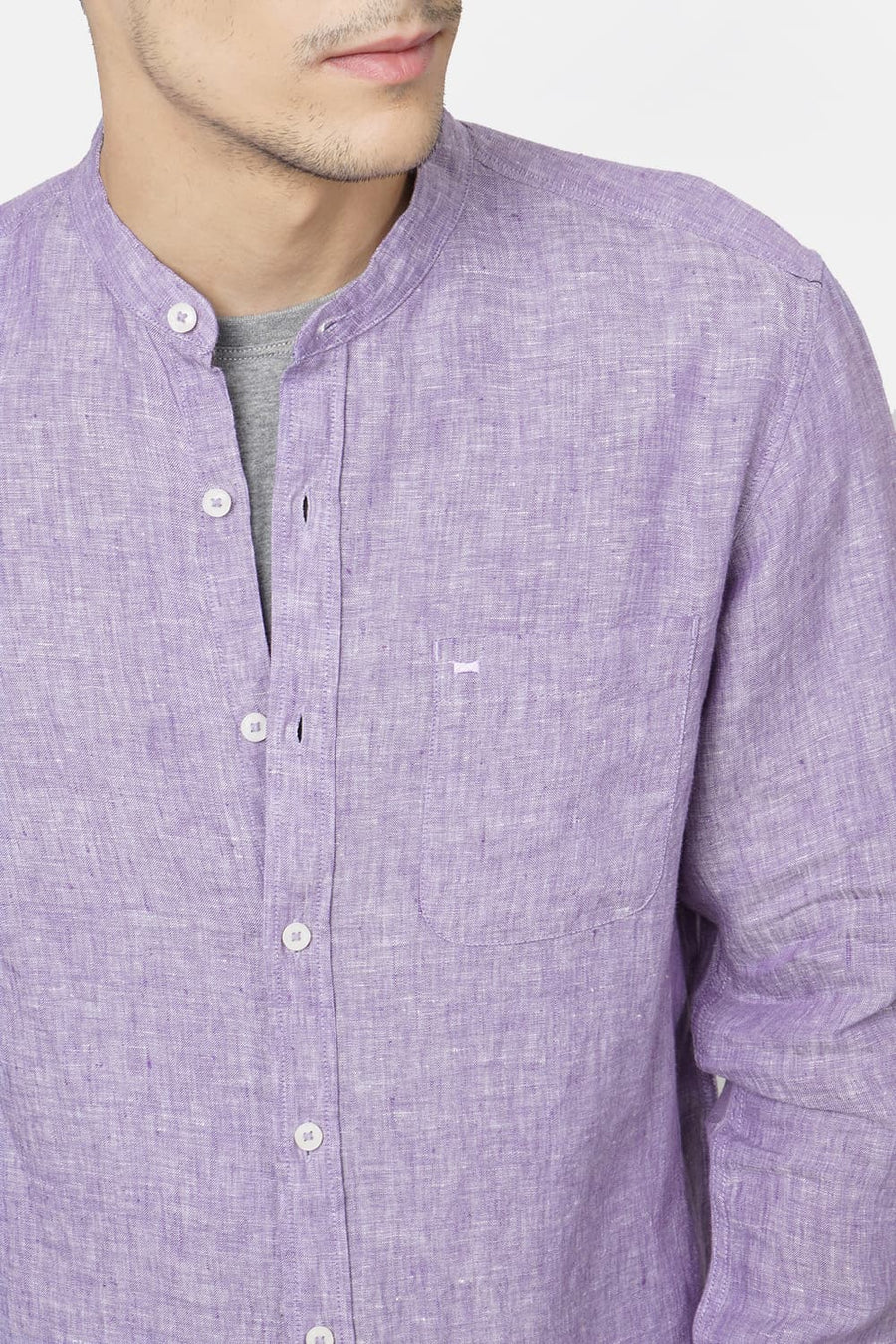 BASICS SLIM FIT PURPLE LINEN SHIRT