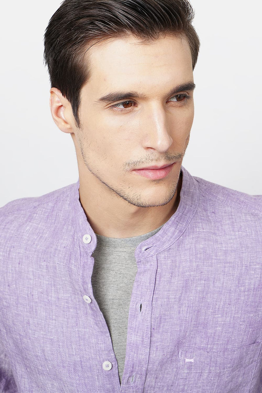 BASICS SLIM FIT PURPLE LINEN SHIRT