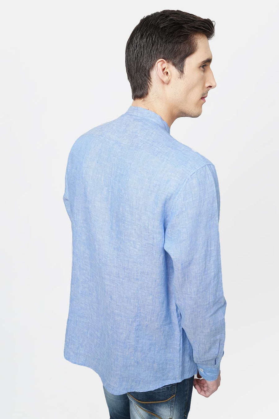 BASICS SLIM FIT BLUE LINEN SHIRT