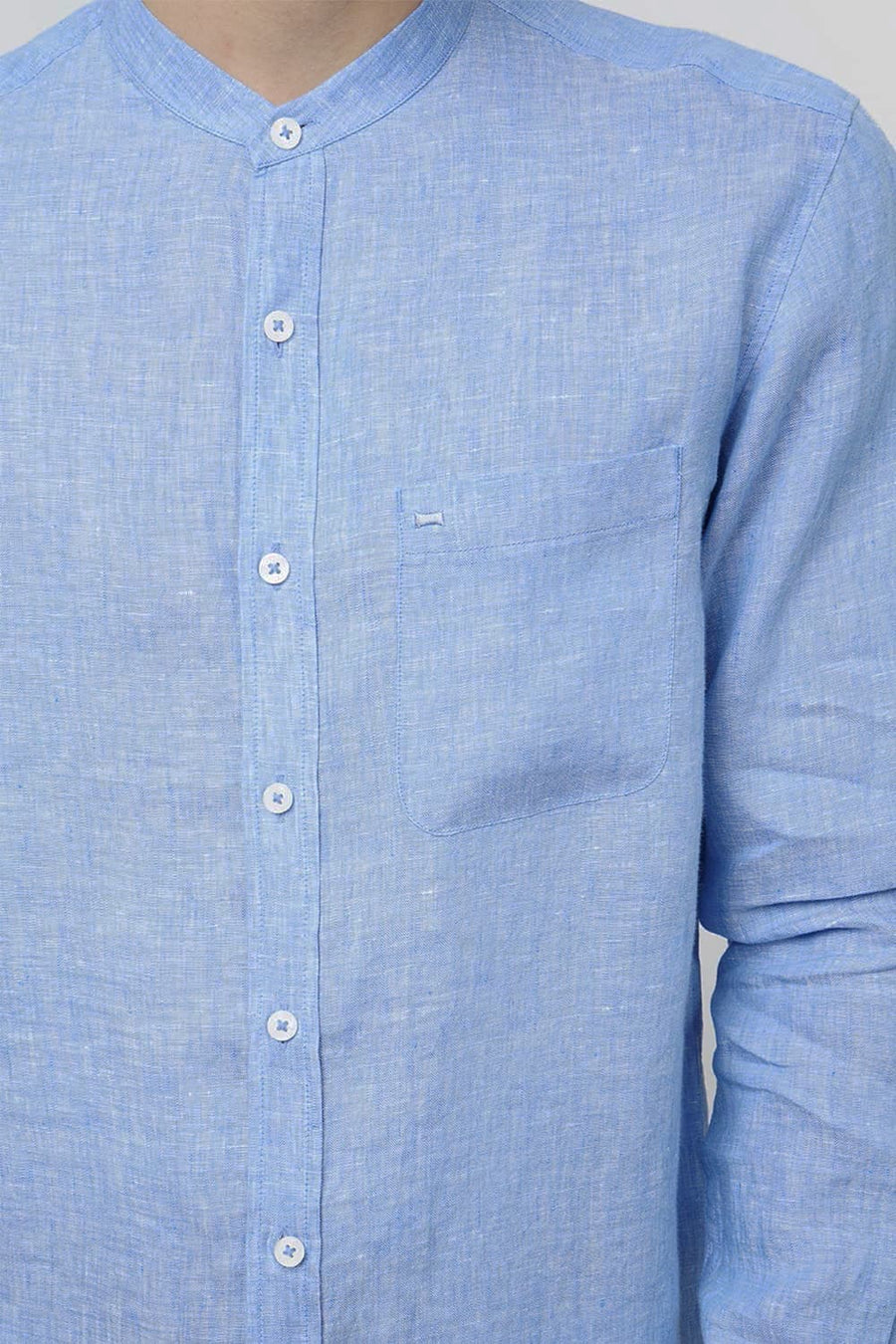 BASICS SLIM FIT BLUE LINEN SHIRT