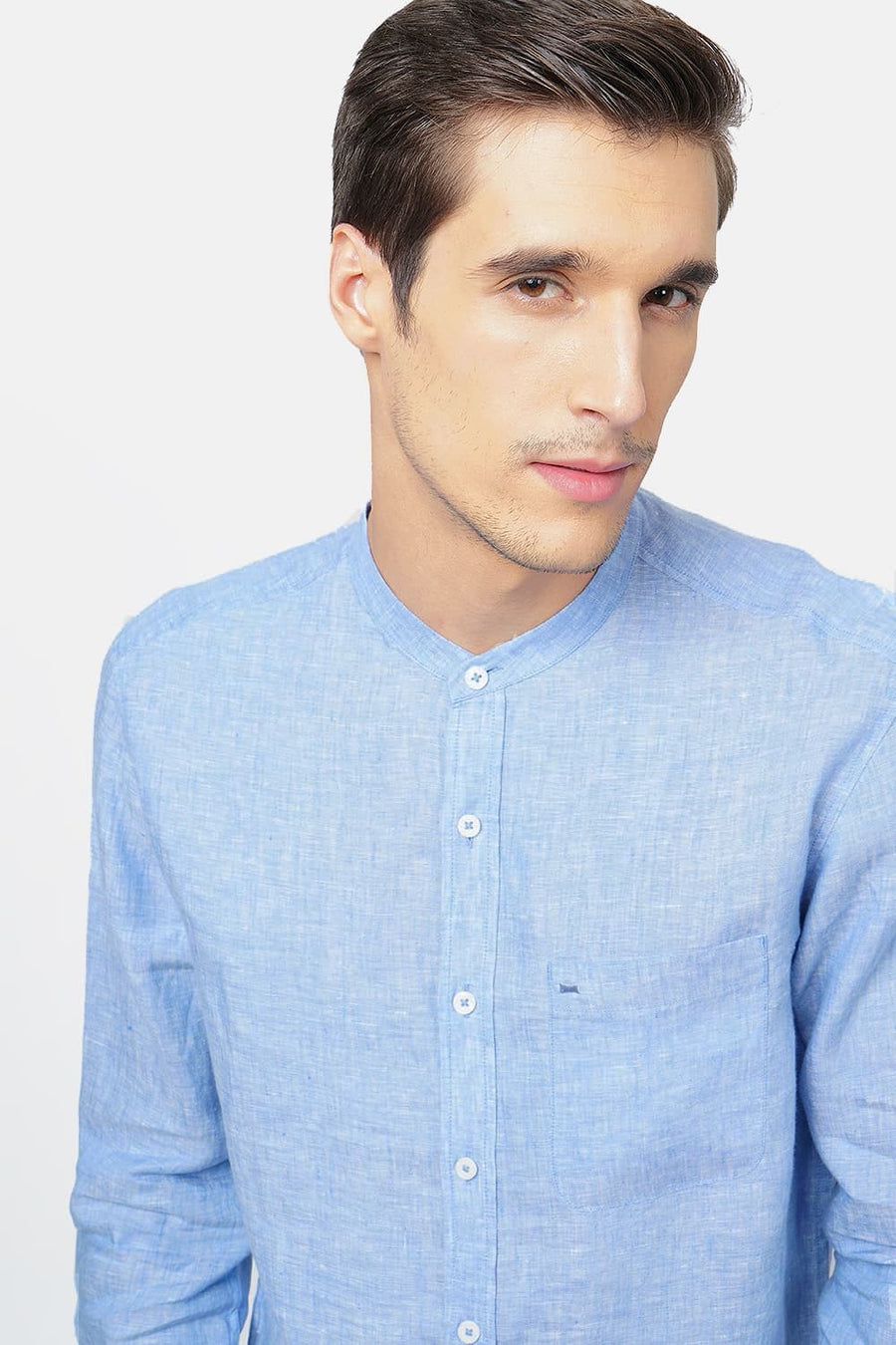 BASICS SLIM FIT BLUE LINEN SHIRT