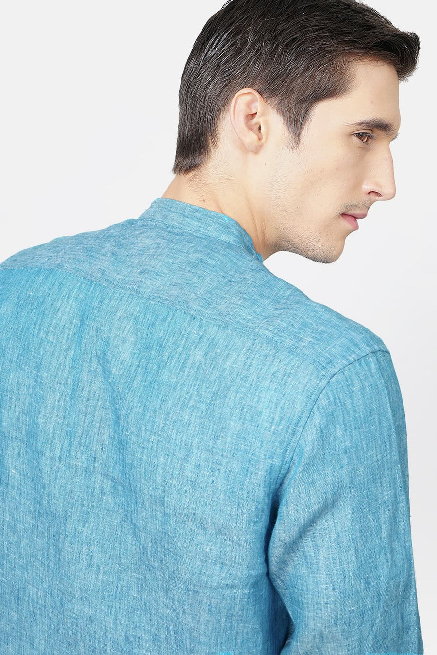 BASICS SLIM FIT TURQUOISE LINEN SHIRT