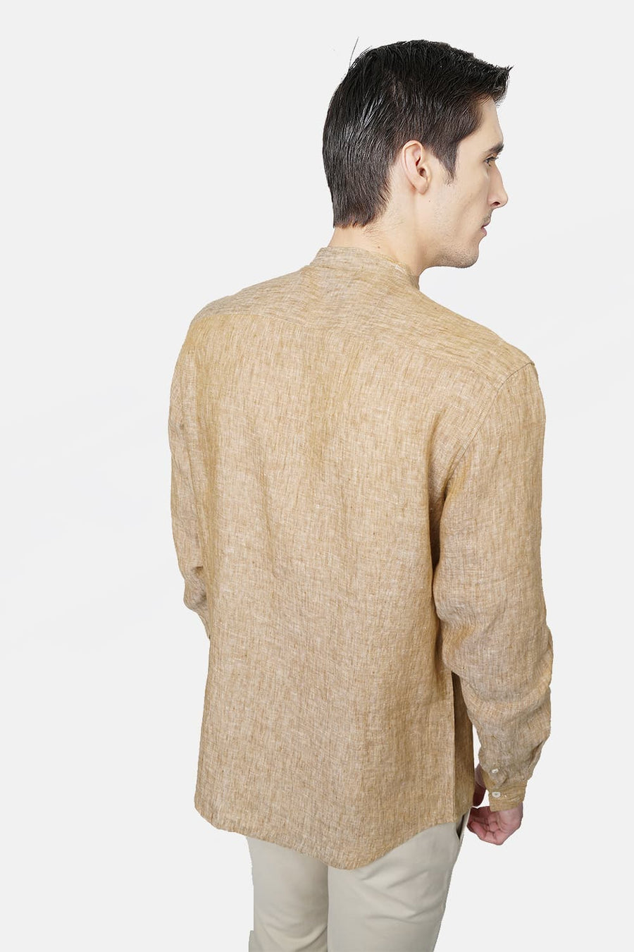 BASICS SLIM FIT KHAKI LINEN SHIRT