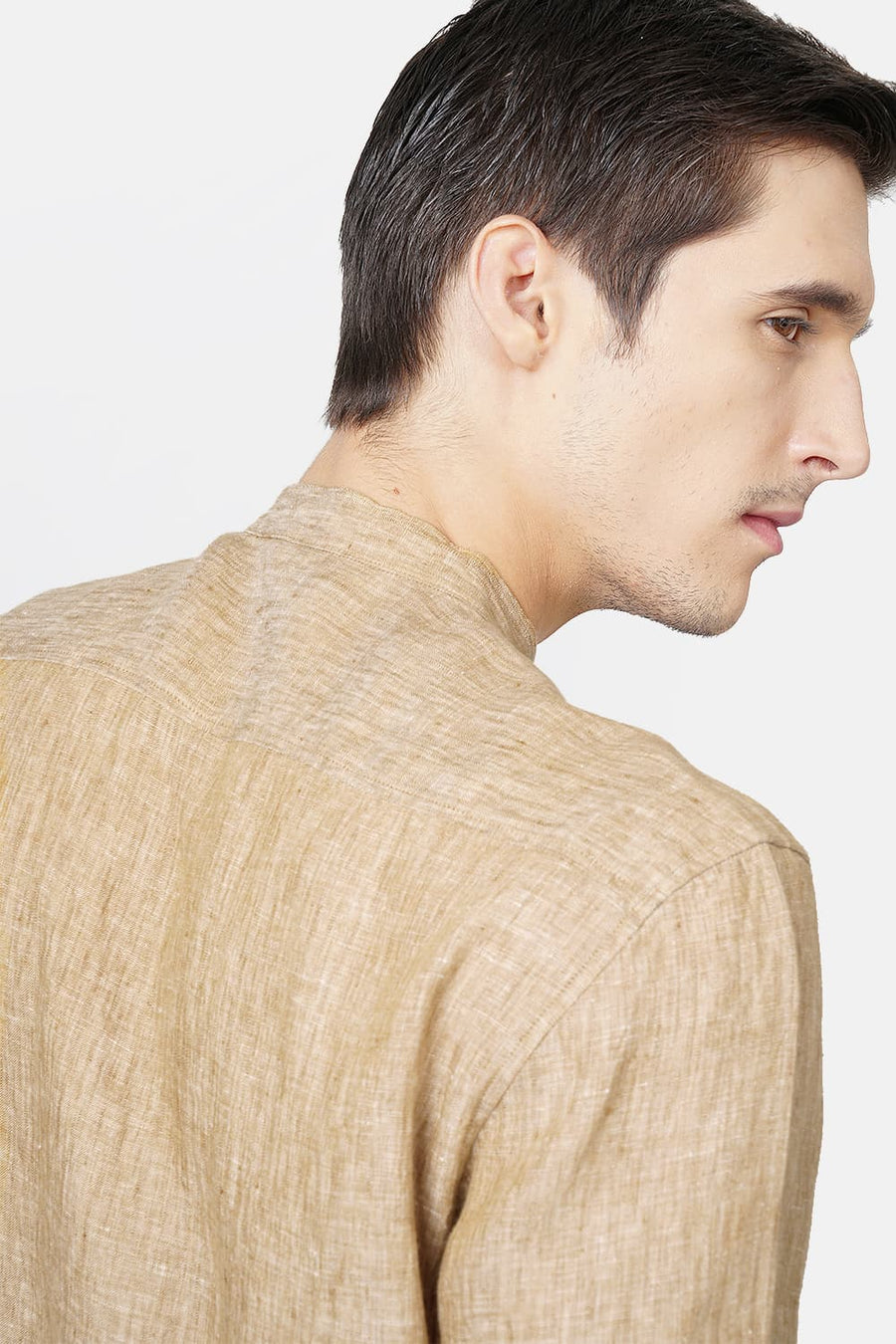 BASICS SLIM FIT KHAKI LINEN SHIRT