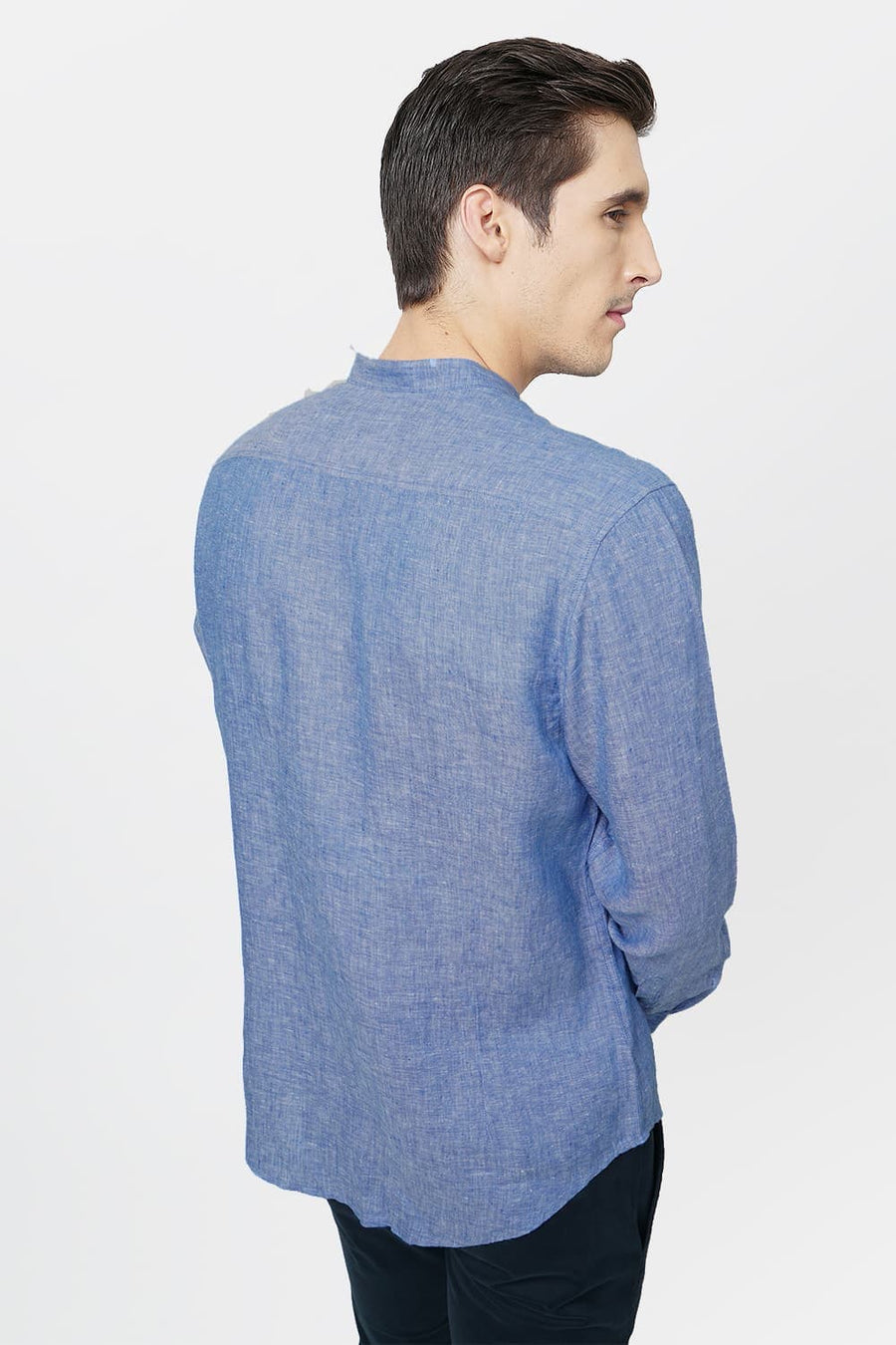 BASICS SLIM FIT BLUE LINEN SHIRT