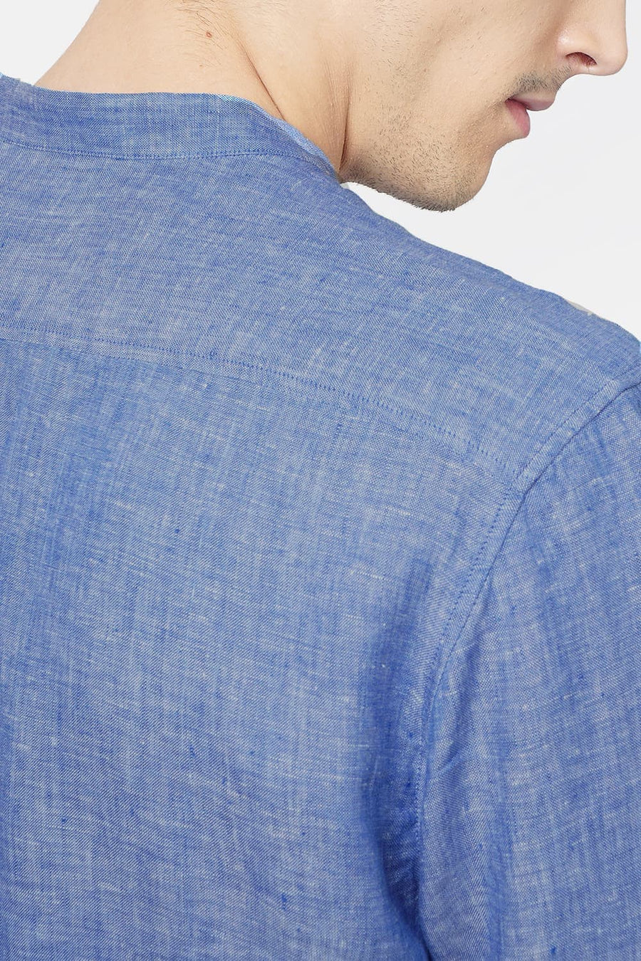 BASICS SLIM FIT BLUE LINEN SHIRT