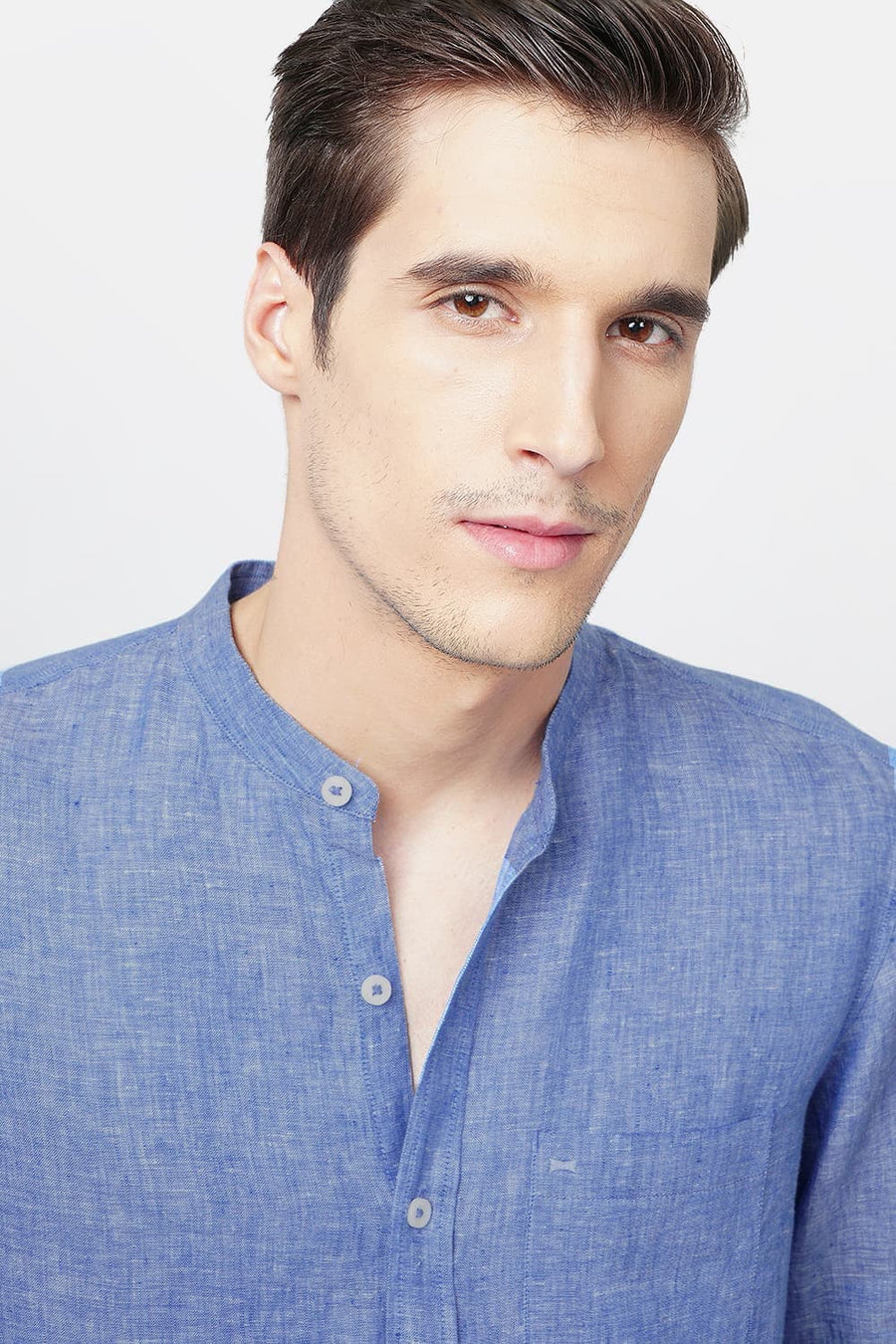 BASICS SLIM FIT BLUE LINEN SHIRT