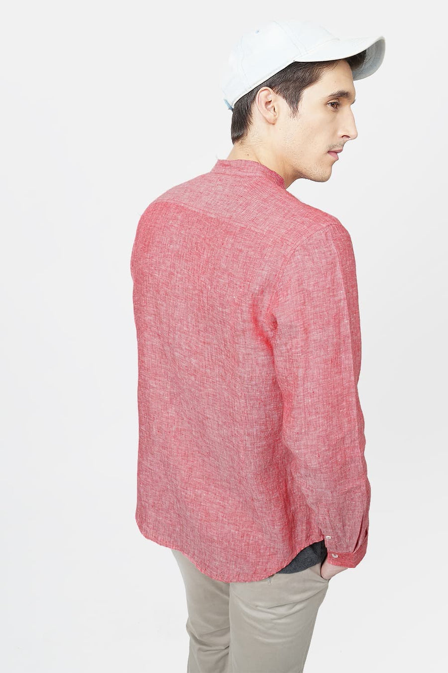 BASICS SLIM FIT RED LINEN SHIRT