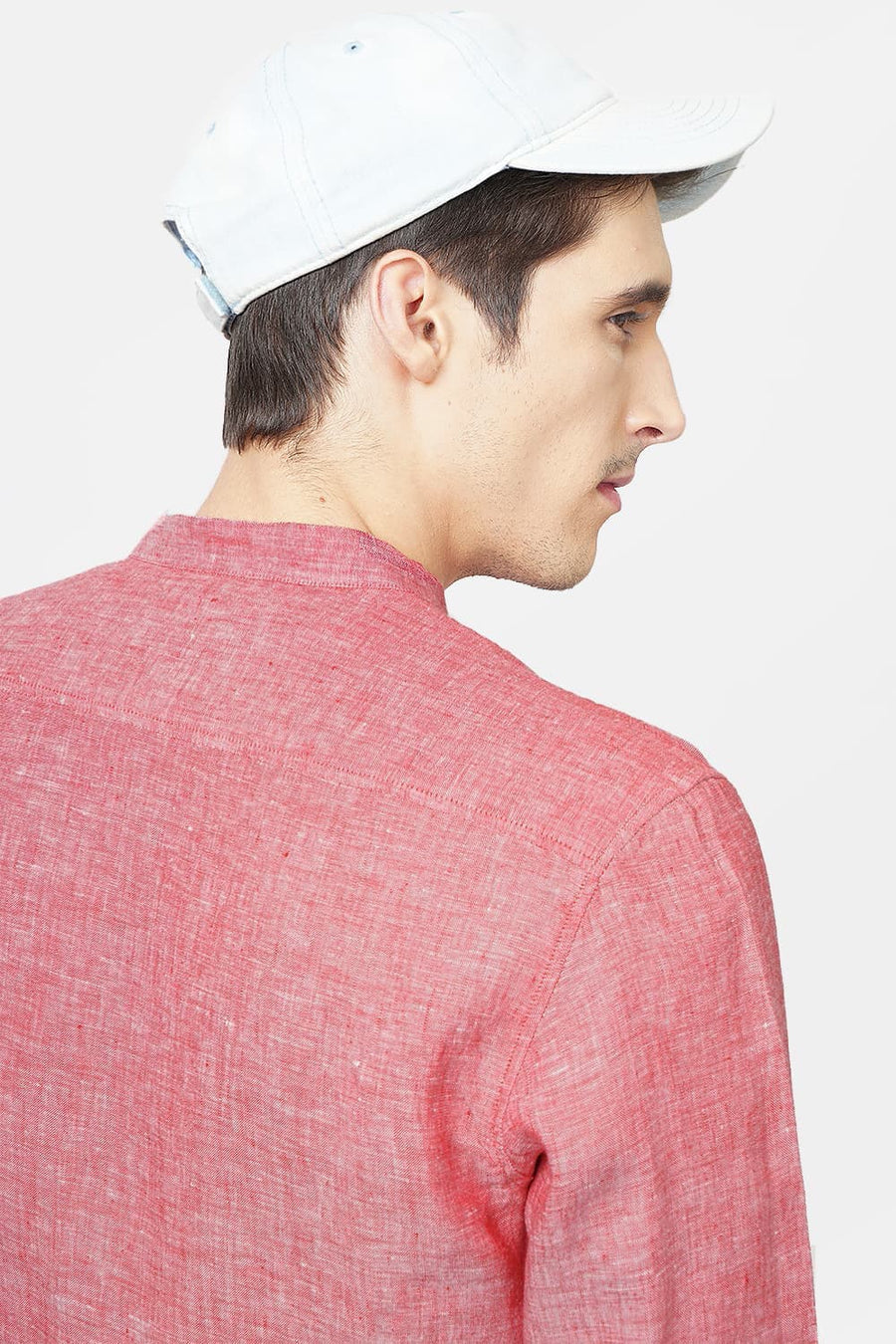 BASICS SLIM FIT RED LINEN SHIRT