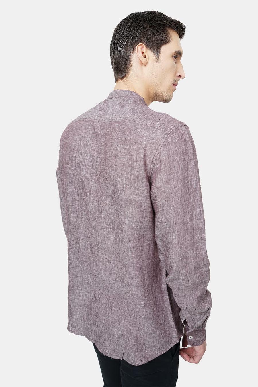BASICS SLIM FIT BROWN LINEN SHIRT