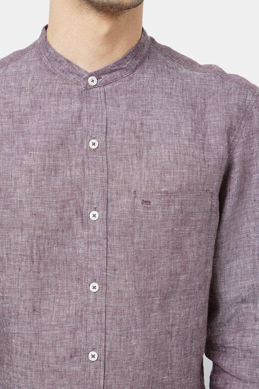 BASICS SLIM FIT BROWN LINEN SHIRT