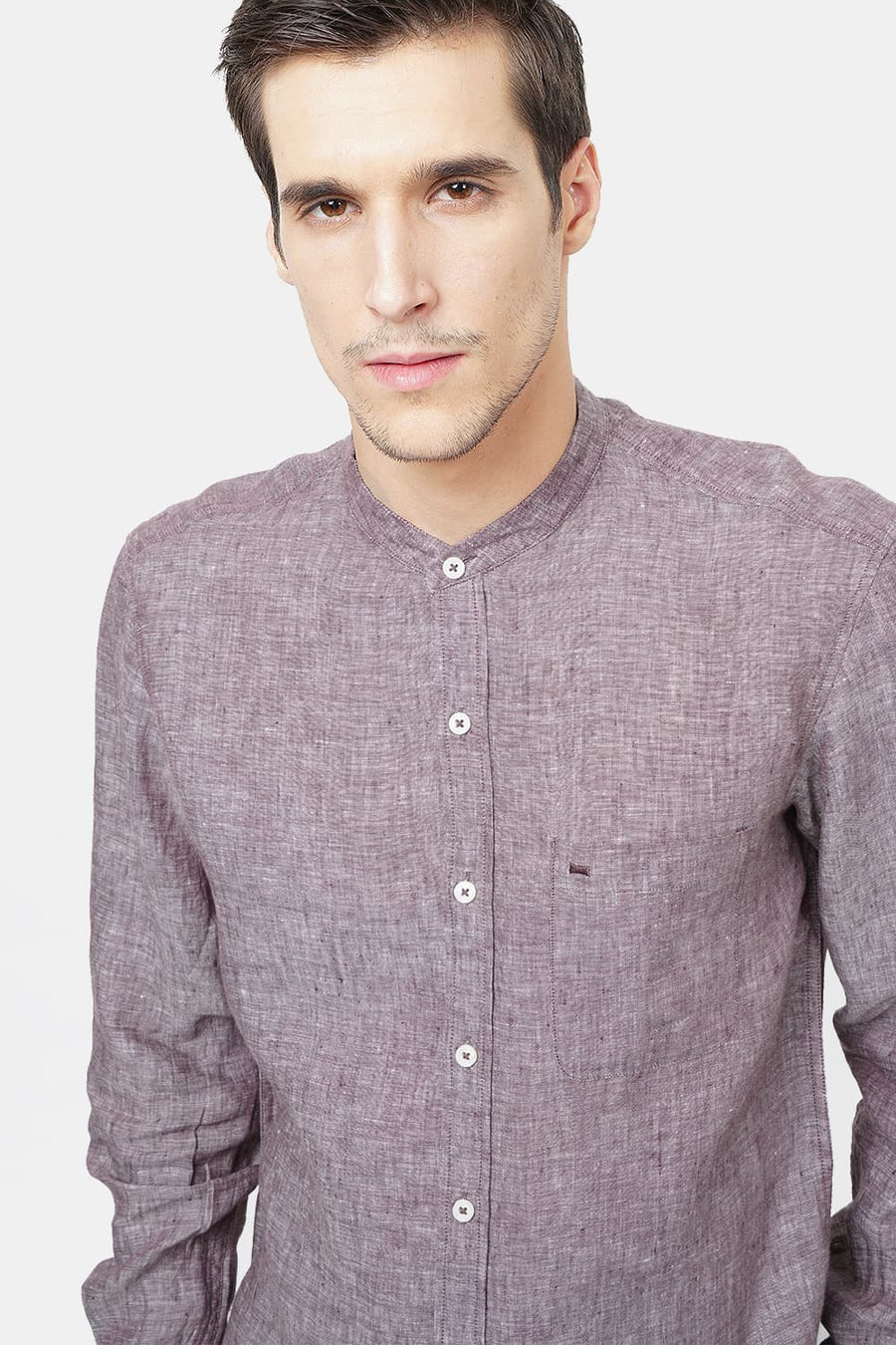 BASICS SLIM FIT BROWN LINEN SHIRT