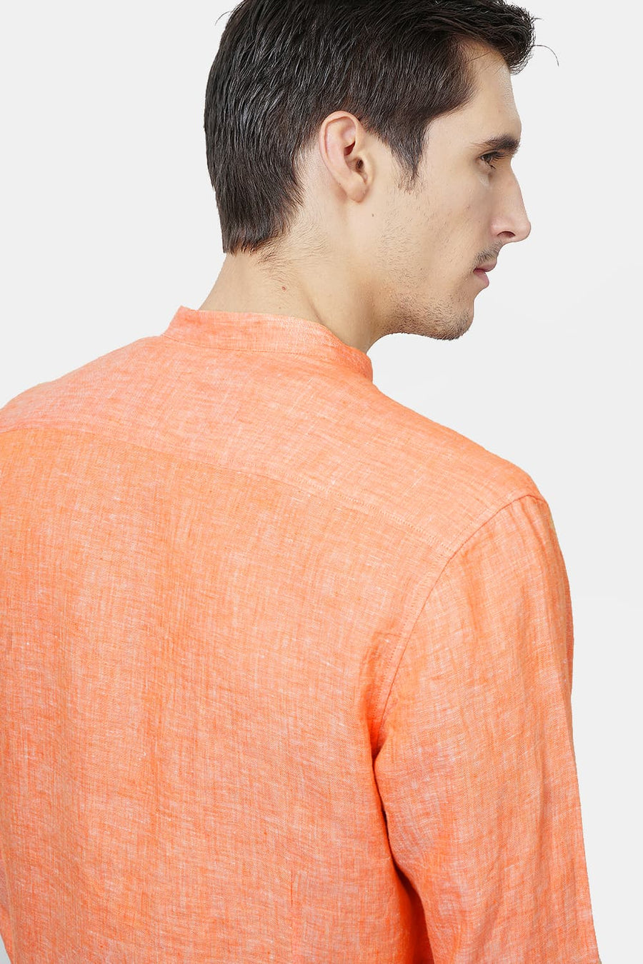 BASICS SLIM FIT ORANGE LINEN SHIRT