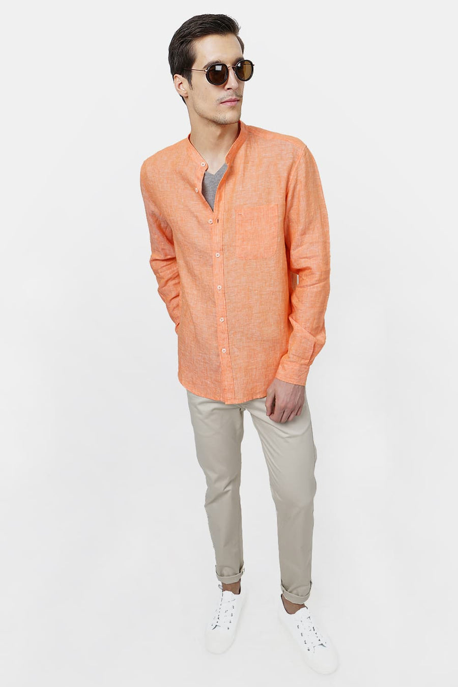 BASICS SLIM FIT ORANGE LINEN SHIRT