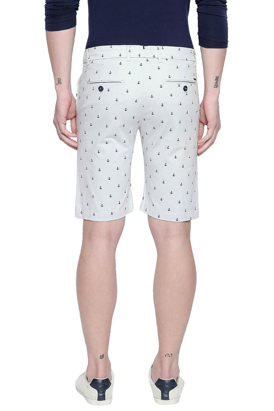 BASICS COMFORT FIT PEARL BLUE PRINTED STRETCH SHORTS