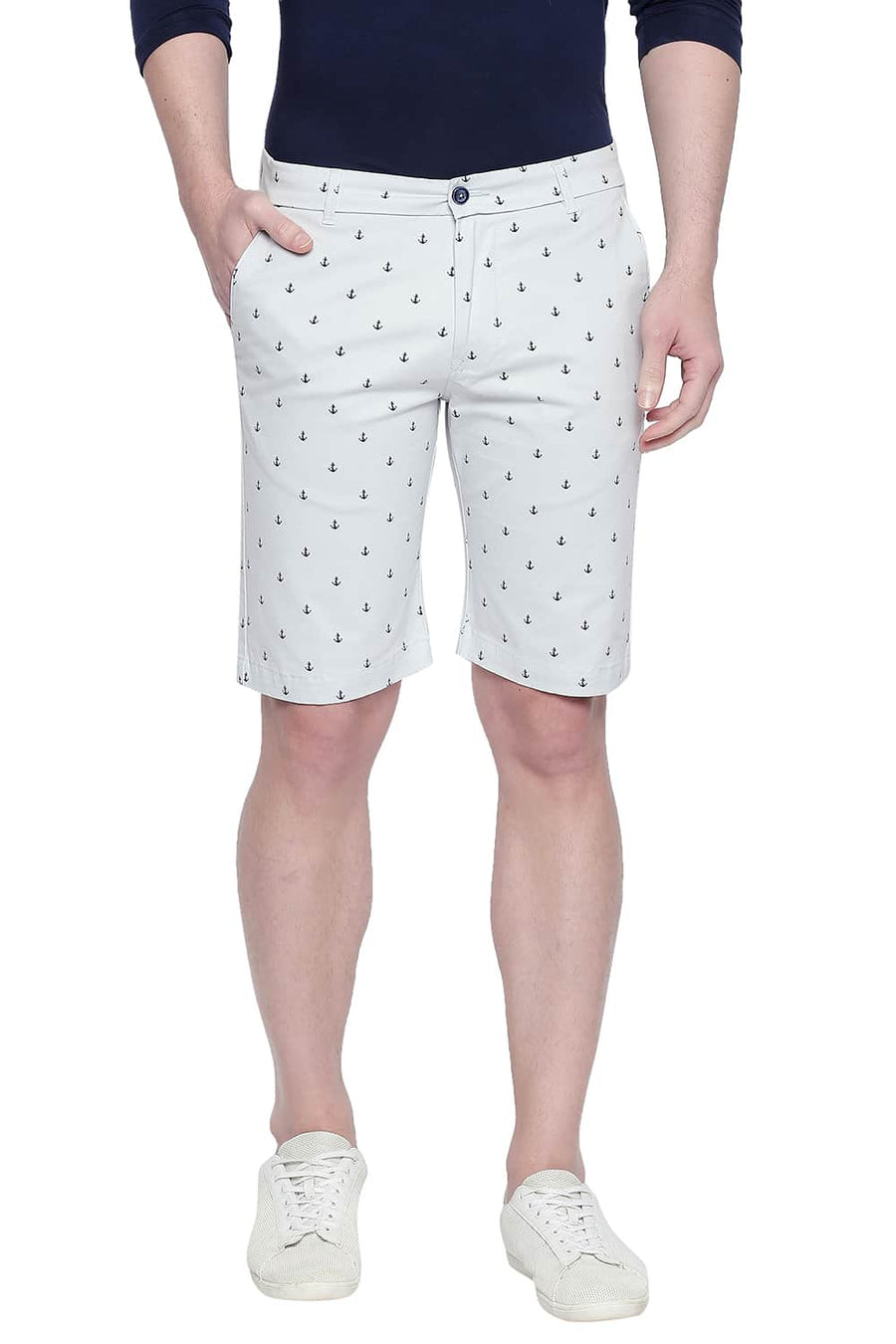 BASICS COMFORT FIT PEARL BLUE PRINTED STRETCH SHORTS