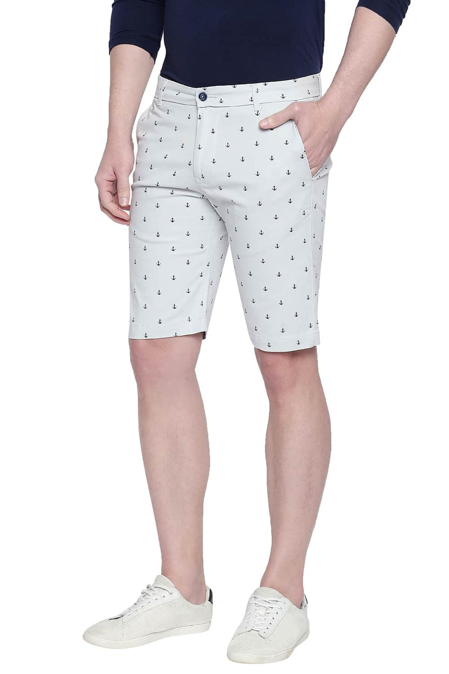 BASICS COMFORT FIT PEARL BLUE PRINTED STRETCH SHORTS