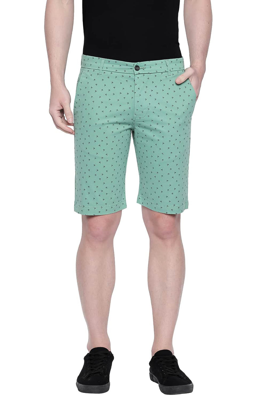 BASICS COMFORT FIT TURF GREEN PRINTED STRETCH SHORTS