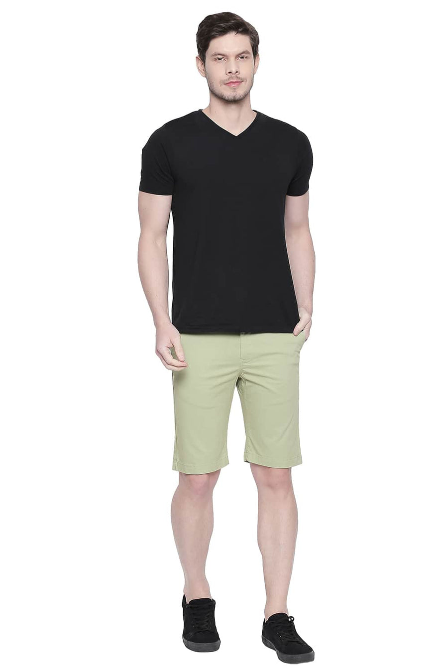 BASICS COMFORT FIT GREEN EYES TWILL STRETCH SHORTS