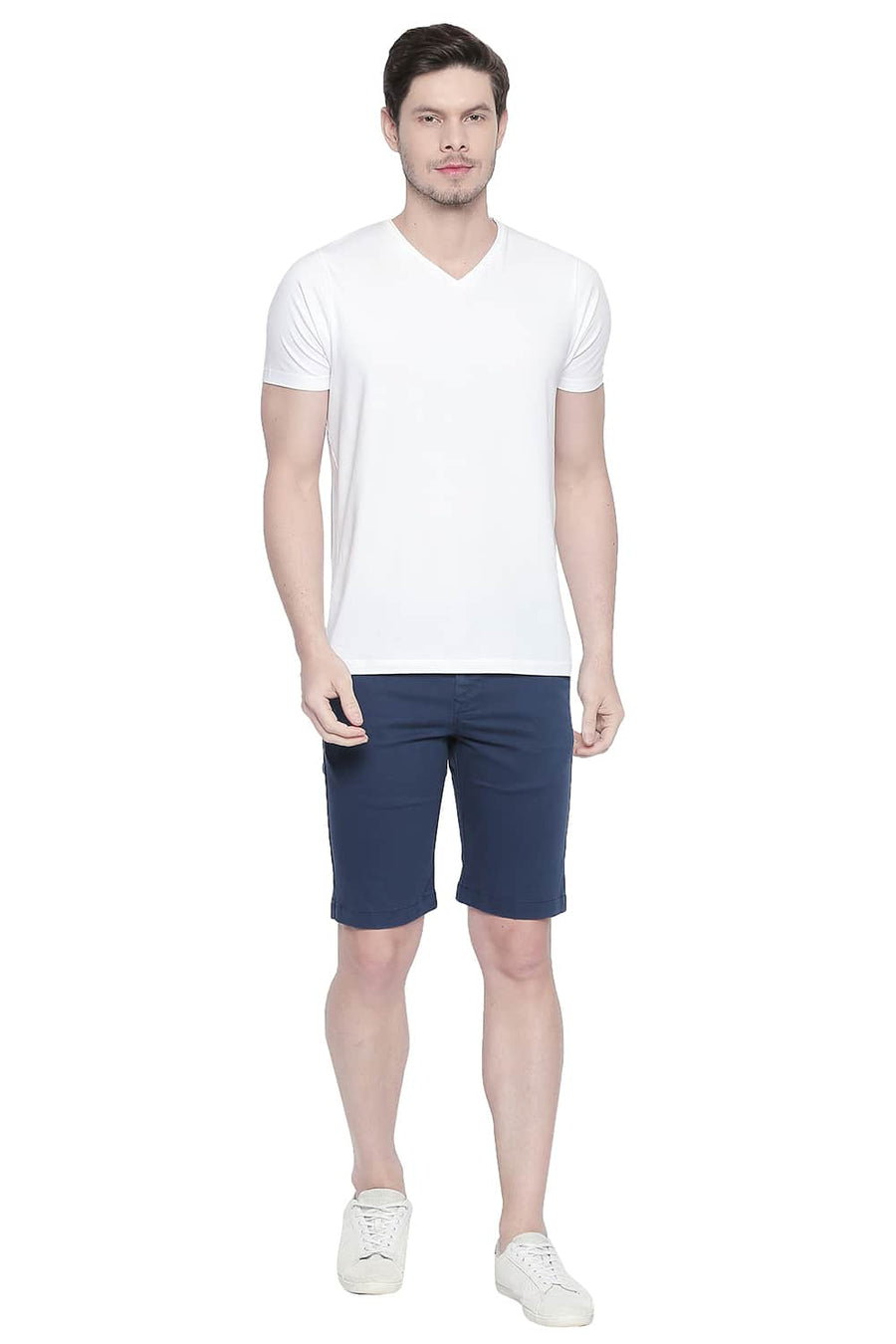 BASICS COMFORT FIT MAJOLICA BLUE TWILL STRETCH SHORTS