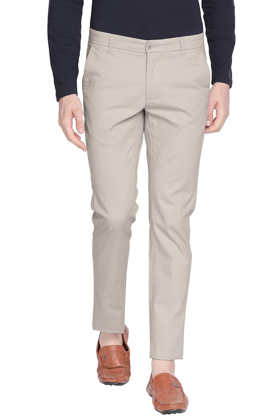 BASICS TAPERED FIT BONE WHITE STRETCH TROUSER