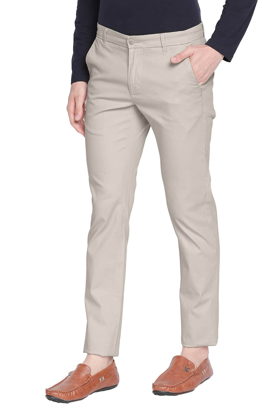 BASICS TAPERED FIT BONE WHITE STRETCH TROUSER