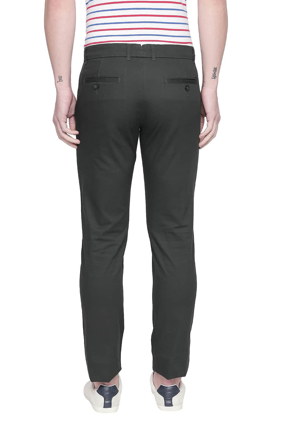BASICS TAPERED FIT GUNMETAL STRETCH TROUSER
