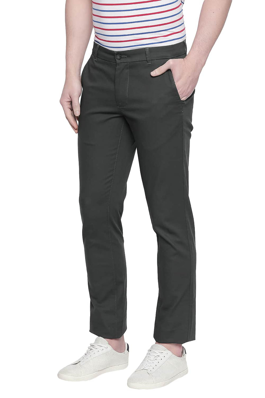 BASICS TAPERED FIT GUNMETAL STRETCH TROUSER