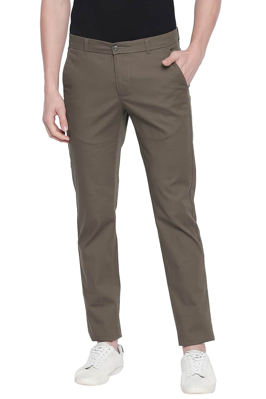 BASICS TAPERED FIT WALNUT STRETCH TROUSER
