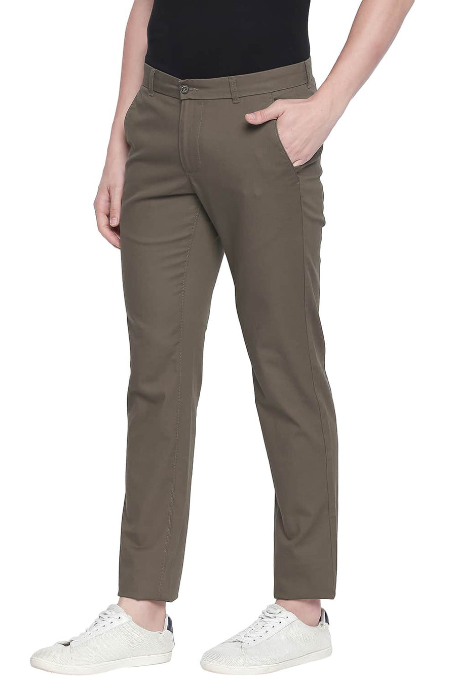 BASICS TAPERED FIT WALNUT STRETCH TROUSER