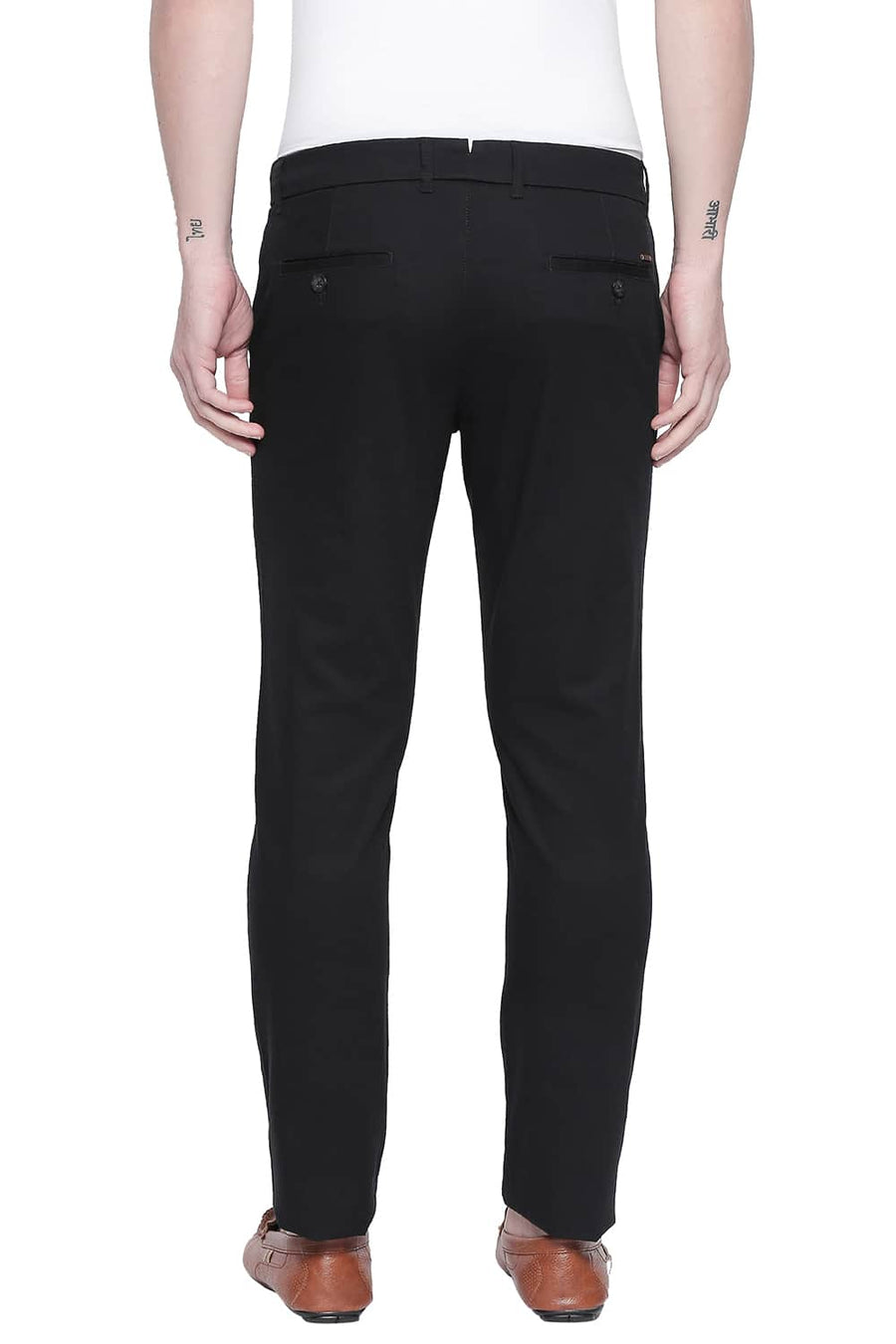 BASICS TAPERED FIT JET BLACK STRETCH TROUSER
