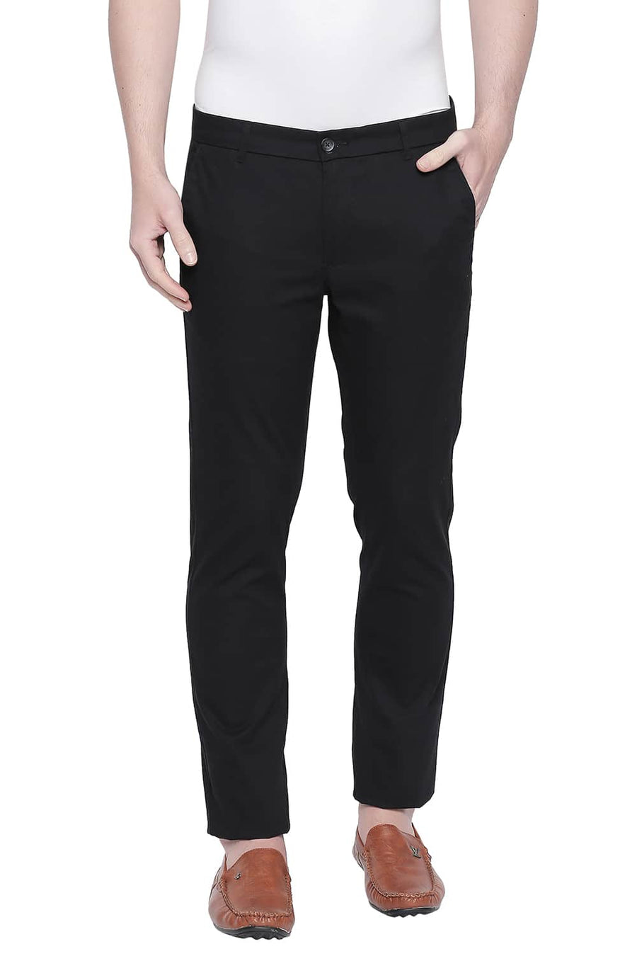 BASICS TAPERED FIT JET BLACK STRETCH TROUSER