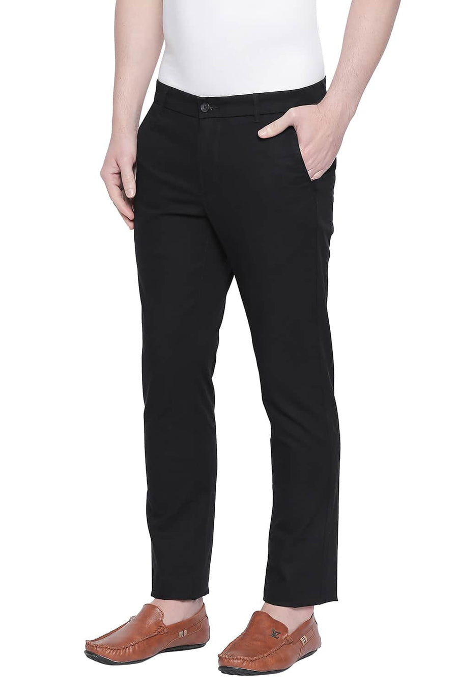 BASICS TAPERED FIT JET BLACK STRETCH TROUSER
