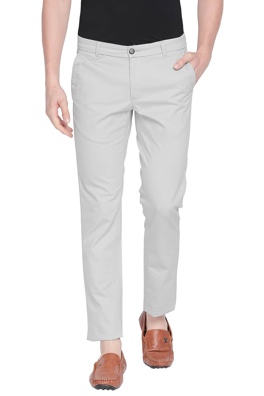 BASICS TAPERED FIT GLACIER GREY STRETCH TROUSER